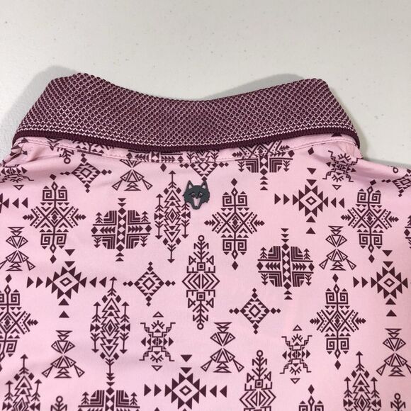 Greyson Shirt Mens Large Pink Spirit World Polo Golf Performance Stretch Aztec - Picture 7 of 7